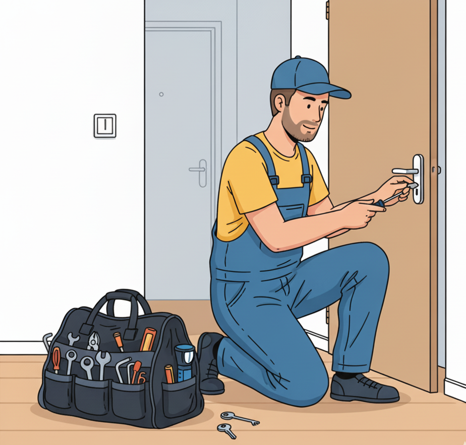 Serrurier ouvre une porte à l'aide d'un outil